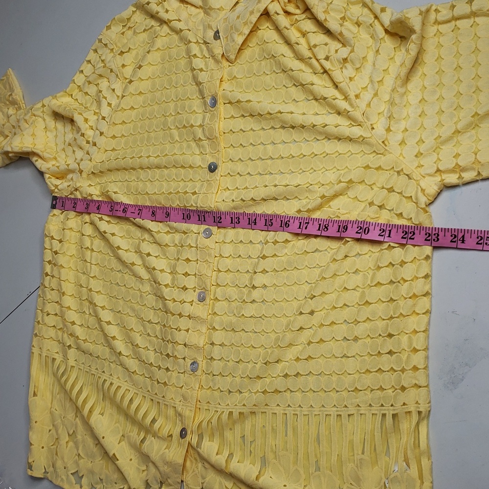 Alfred Dunner Womens Floral Polka Dot See Through Tunic Top Yellow Size 2X Boho - Picture 9 of 16